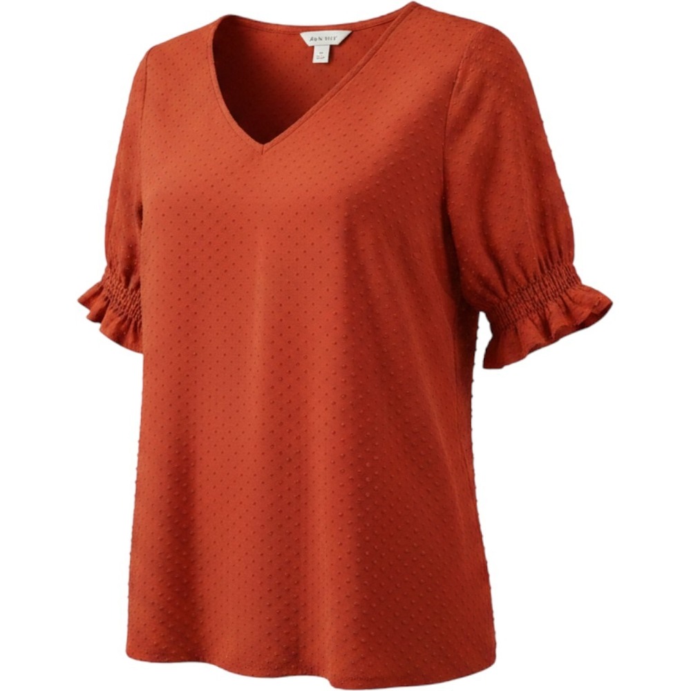 Ava & Viv Womens Burnt Orange Swiss Dot V-Neck Blouse Smocked Ruffle Sleeve X